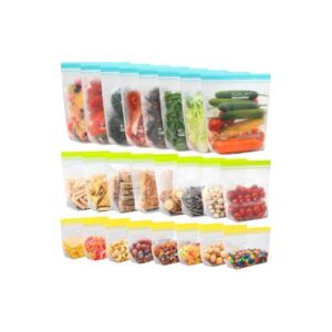 SPLF 24 Pack Reusable Food Storage Bags Dishwasher Microwave Safe, BPA Free Reusable Freezer Bags, Silicone Free Containers for Meal Prep, Fridge Kitchen Organization - 8 Gallon 8 Sandwich 8 Snack