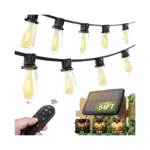 addlon 54(48+6) FT Solar String Lights Waterproof,Patio Lights Solar Powered with Remote & USB Port 15+1 LED Shatterproof Bulbs 3 Light Modes, Dimmable Solar Lights for Camping Backyard Garden